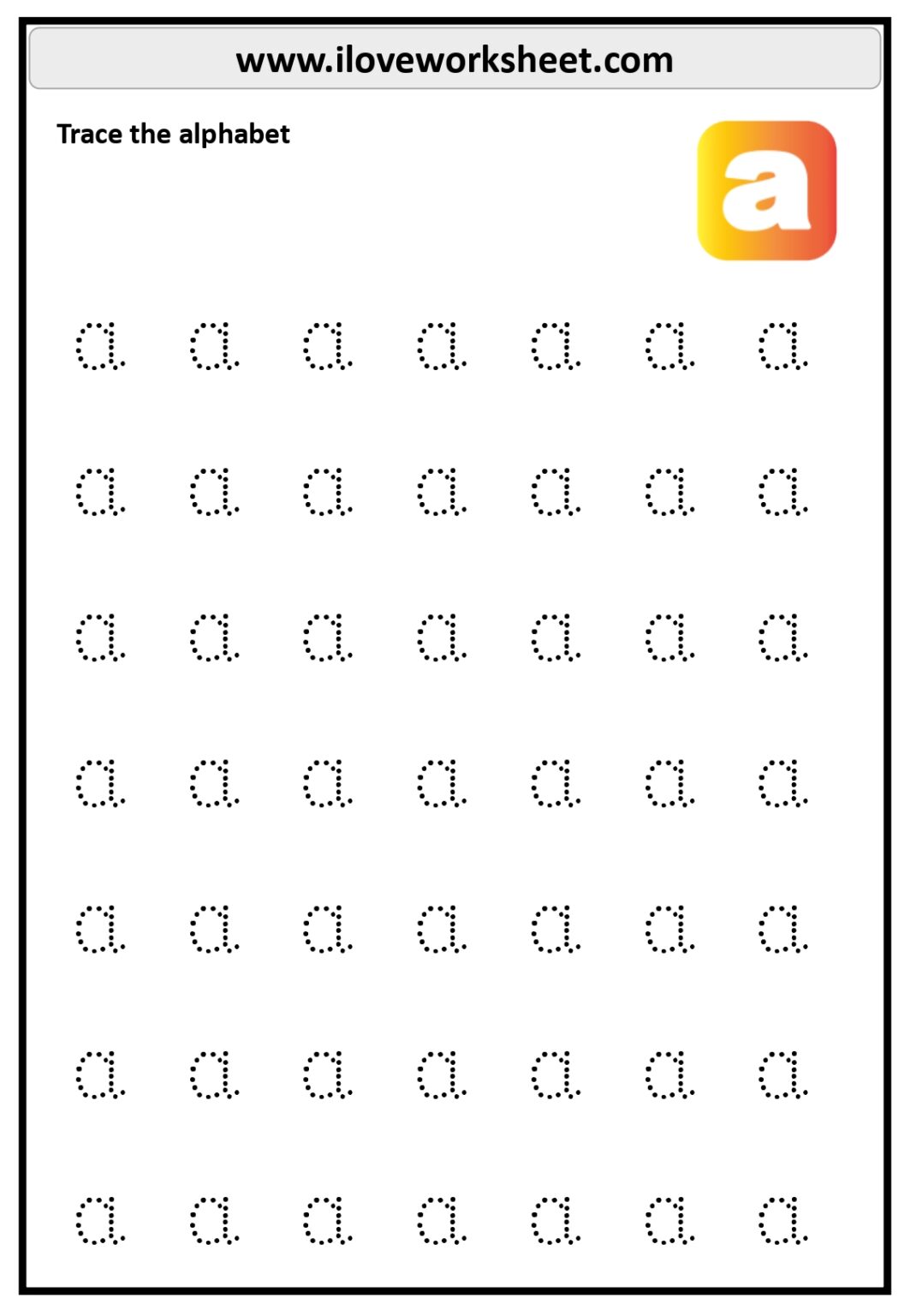 Kindergarten lowercase a to z tracing free PDF - I Love Worksheet