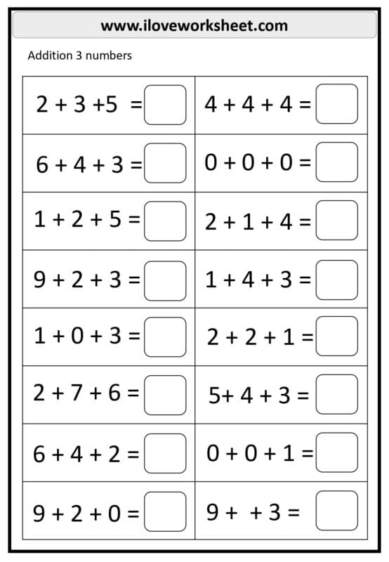 Kindergarten Addition Worksheet Free Printable PDF - I Love Worksheet