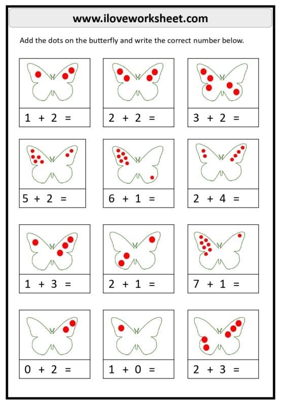 Kindergarten Addition Worksheet Free Printable PDF - I Love Worksheet