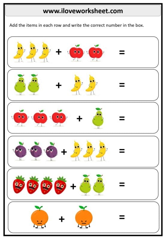 Kindergarten Addition Worksheet Free Printable PDF - I Love Worksheet