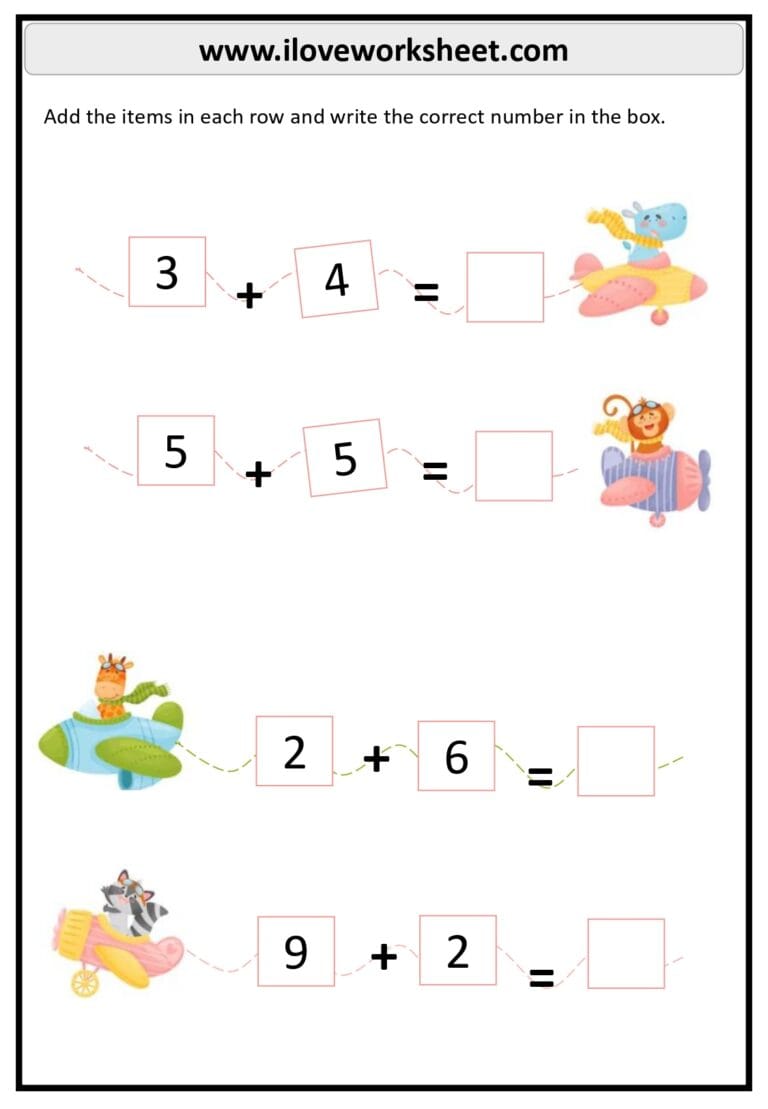 Kindergarten Addition Worksheet Free Printable PDF - I Love Worksheet