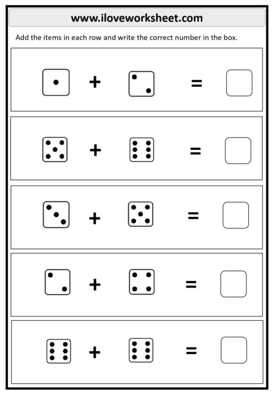 Kindergarten Addition Worksheet Free Printable PDF - I Love Worksheet